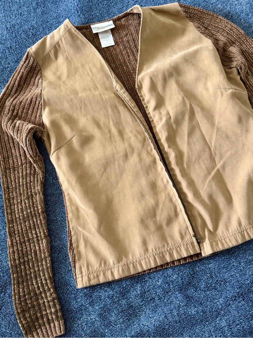 Two-Tone Tan & Brown Zip-Front Vest Layer